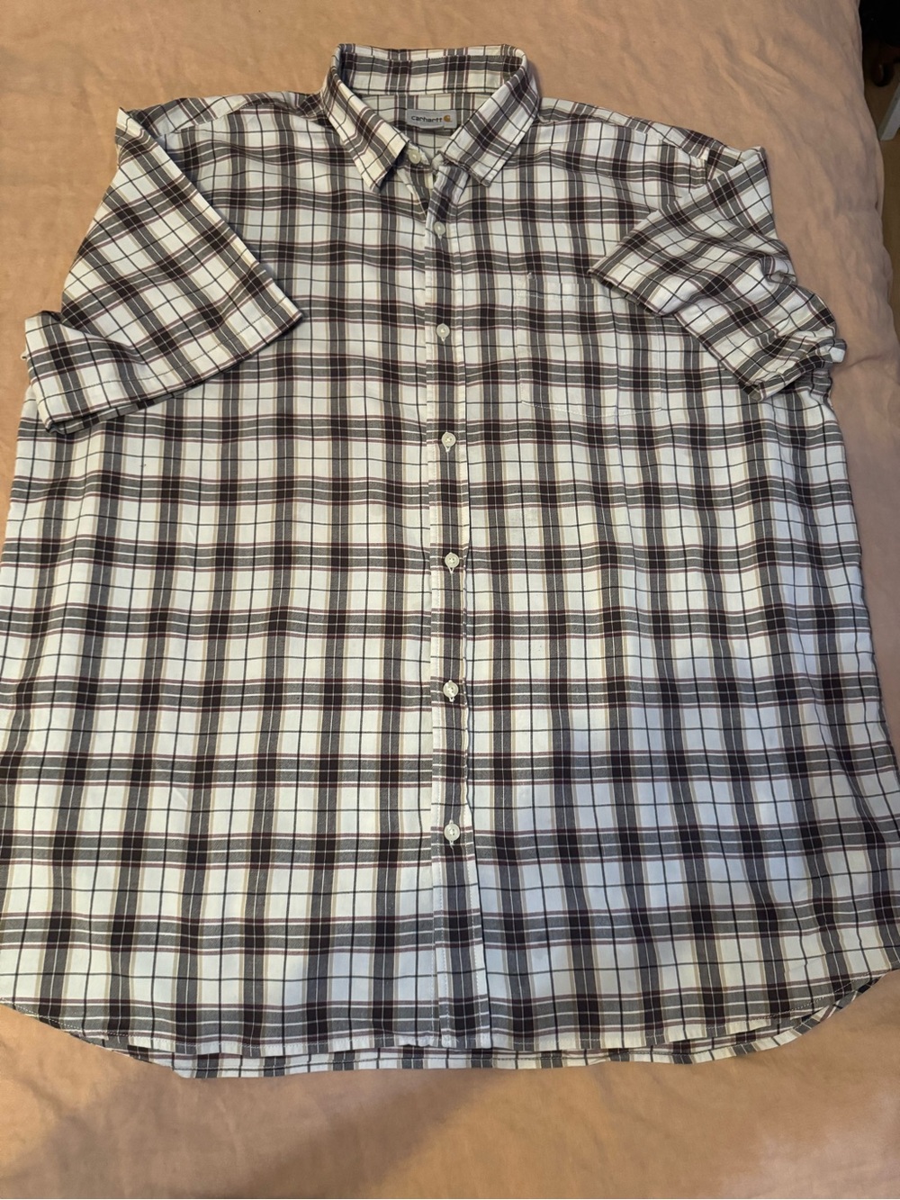 Carhartt Men's Plaid Button-Down Shirt in White and Brown
